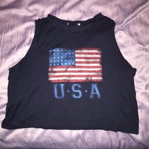 Navy Blue USA Crop Top